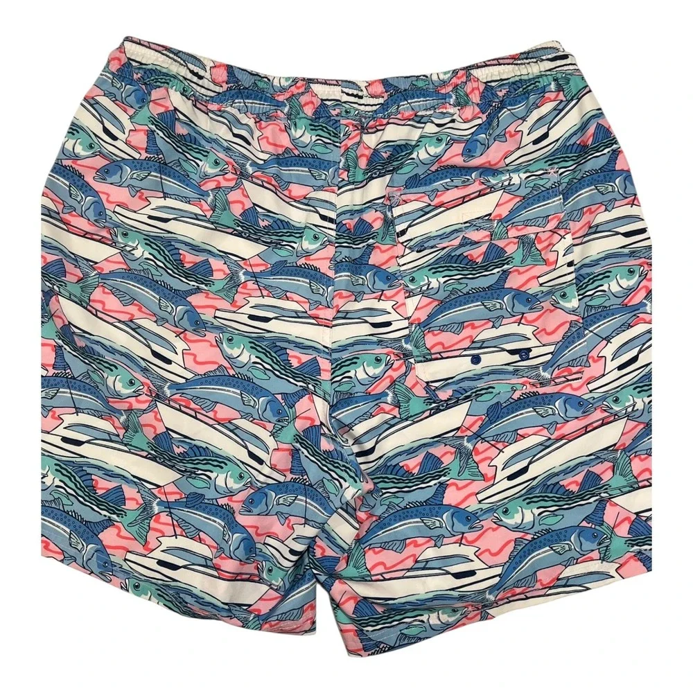 Vineyard Vines Men's L Swim Trunks Fish Print Drawstring Lined‎ Pockets Blue